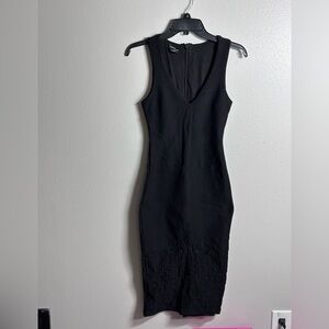 Bebé Women Black Bodycon Dress Embroidered‎ Size XS